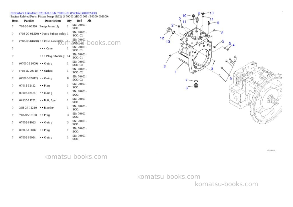 Komatsu HB215LC-3 S/N 70001-UP (For KAL) Parts catalog cover Page 8
