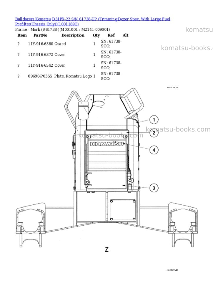 Komatsu d31px-22 s/n 61738-up trimming dozer spec. with large fuel prefilterchassis only Parts catalog cover