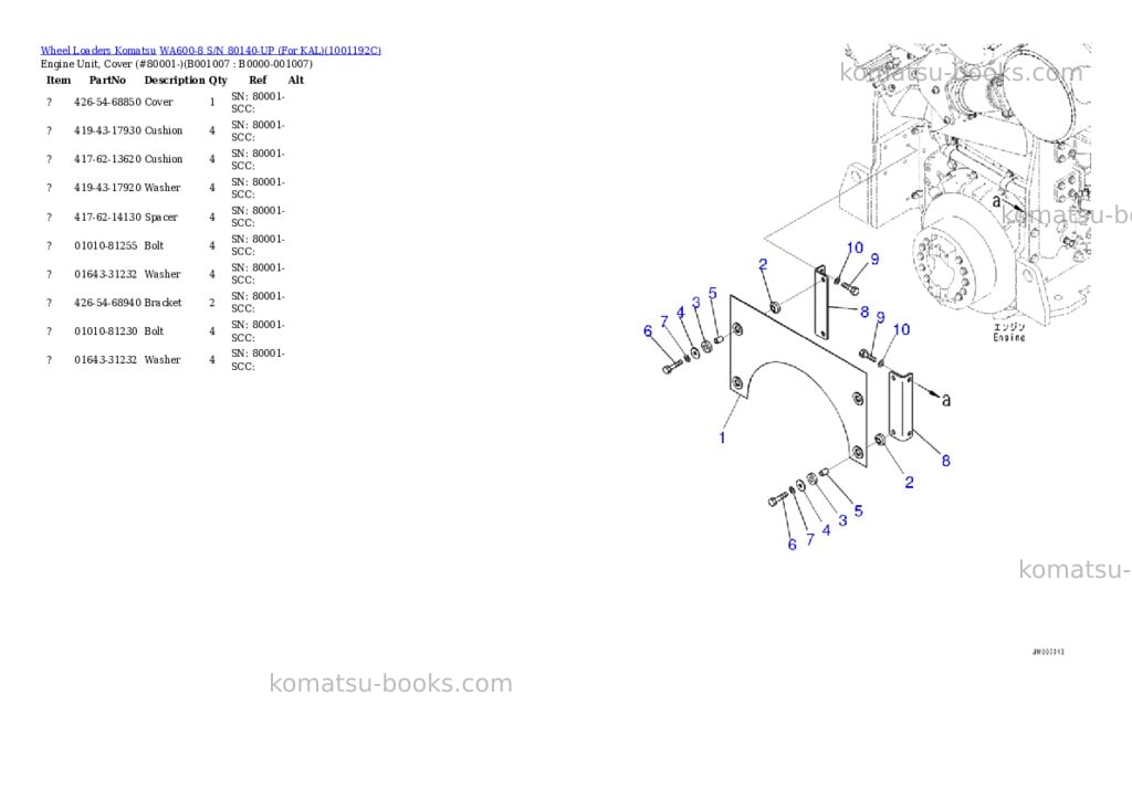 Komatsu wa600-8 s/n 80140-up for kal Parts catalog cover Page 6