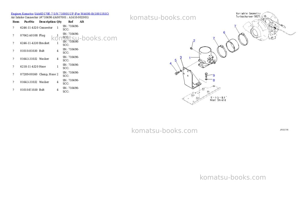 Komatsu saa6d170e-7 s/n 710001-up for wa600-8 Parts catalog cover Page 10 Komatsu saa6d170e-7 s/n 710001-up for wa600-8 Parts catalog cover Page 10