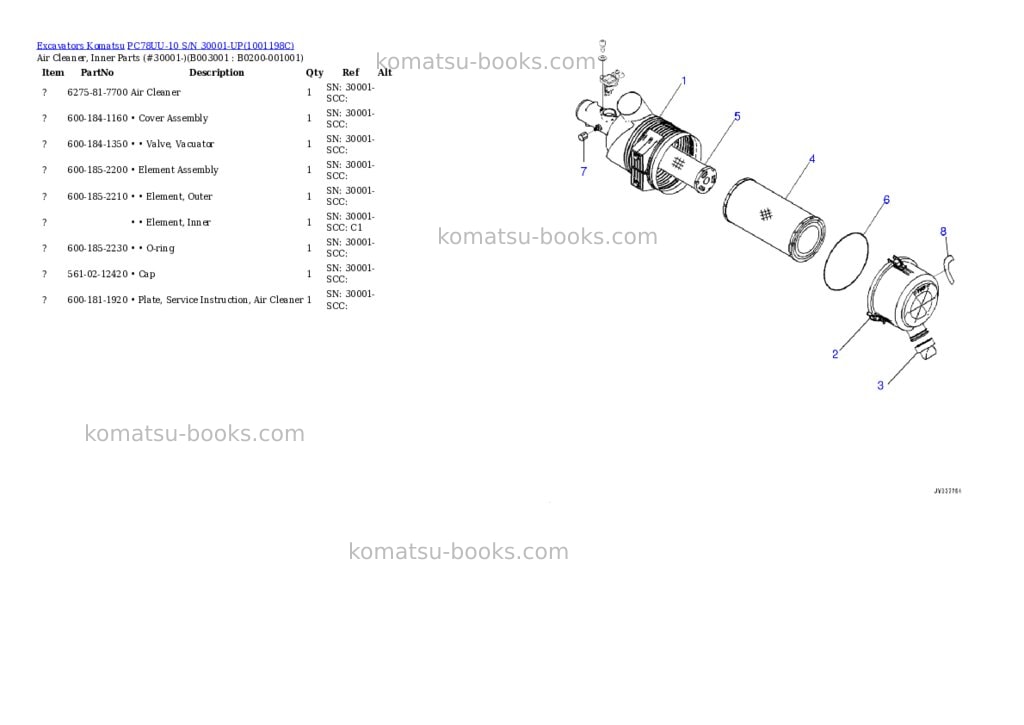 Komatsu pc78uu-10 s/n 30001-up Parts catalog cover Page 2 Komatsu pc78uu-10 s/n 30001-up Parts catalog cover Page 2
