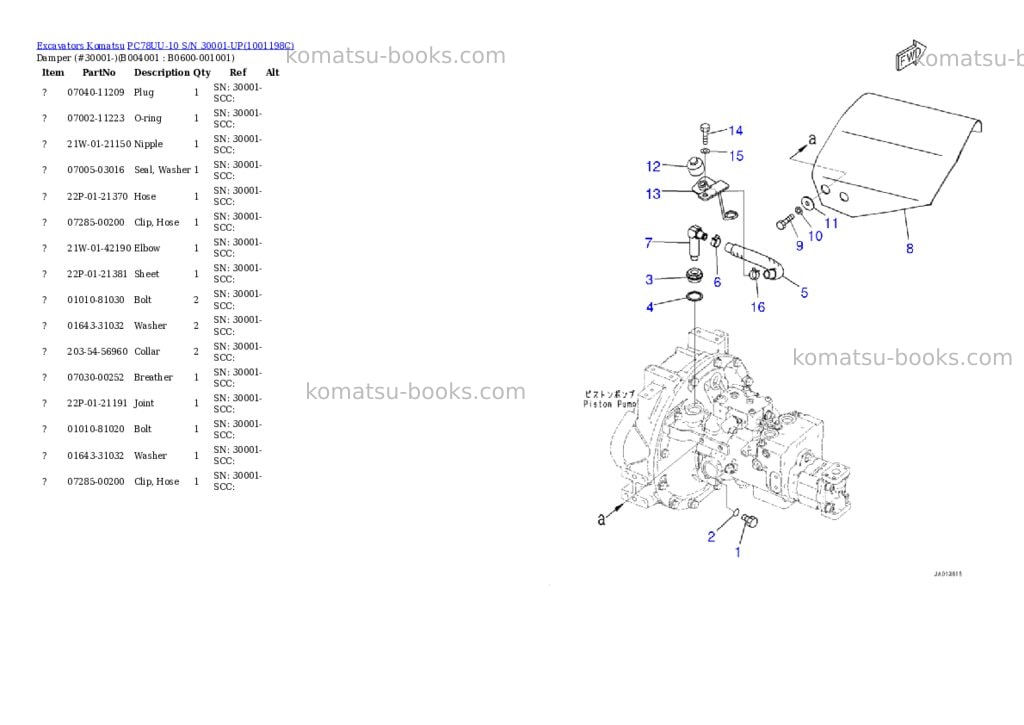 Komatsu pc78uu-10 s/n 30001-up Parts catalog cover Page 6 Komatsu pc78uu-10 s/n 30001-up Parts catalog cover Page 6