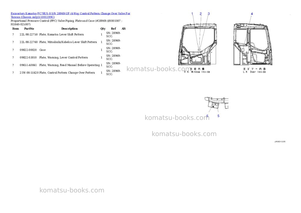 Komatsu pc78us-8 s/n 28969-up 4-way control pattern change over valve for taiwan chassis only Parts catalog cover Page 6