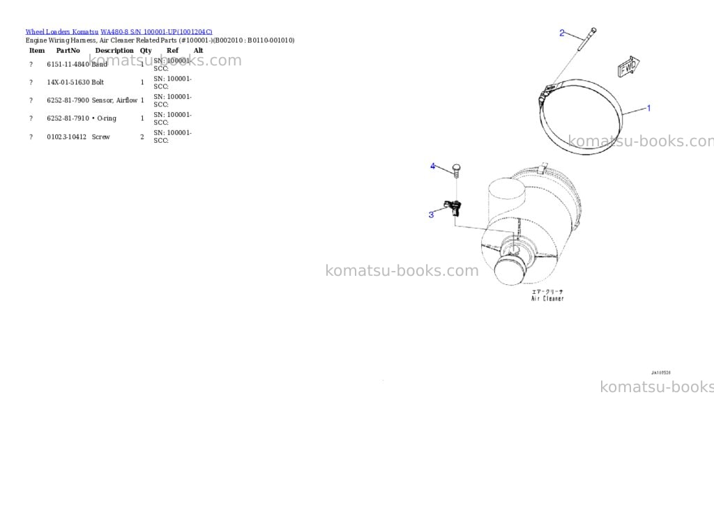 Komatsu WA480-8 S/N 100001-UP Parts catalog cover Page 10 Komatsu WA480-8 S/N 100001-UP Parts catalog cover Page 10