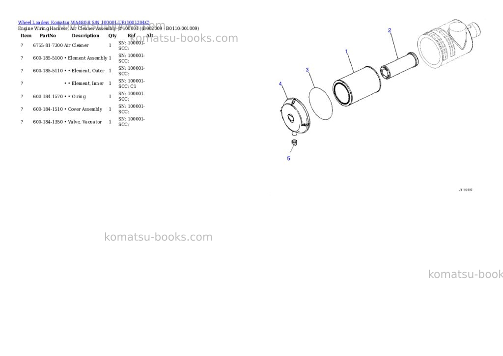 Komatsu WA480-8 S/N 100001-UP Parts catalog cover Page 9 Komatsu WA480-8 S/N 100001-UP Parts catalog cover Page 9