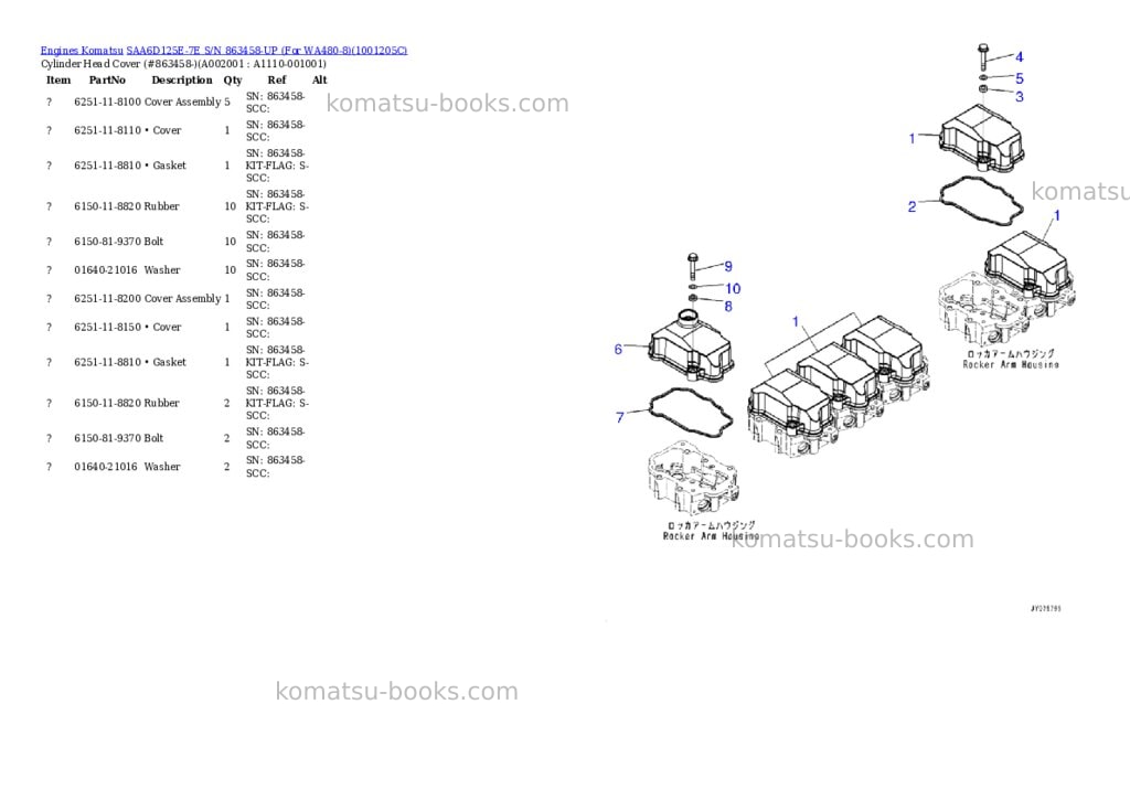 Komatsu SAA6D125E-7E S/N 863458-UP (For WA480-8) Parts catalog cover