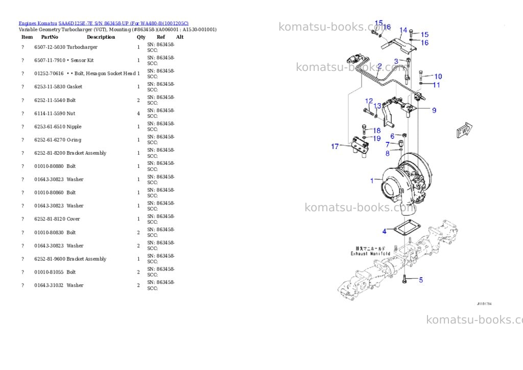 Komatsu SAA6D125E-7E S/N 863458-UP (For WA480-8) Parts catalog cover Page 6