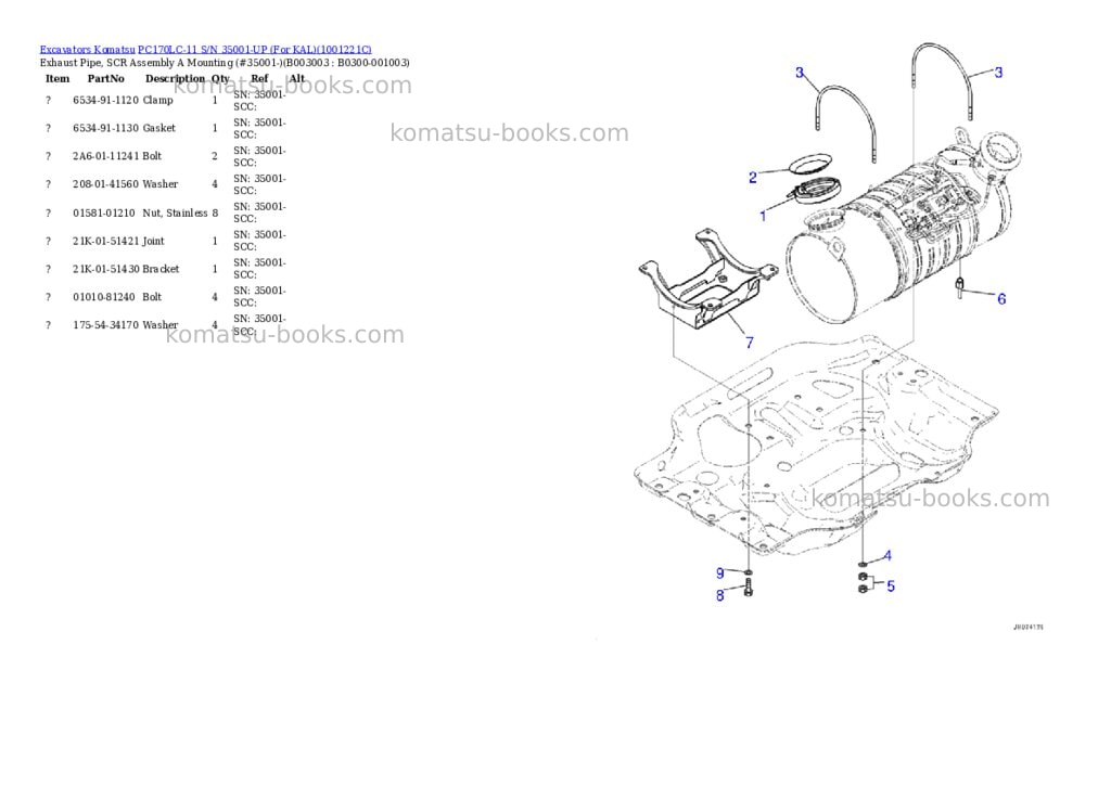 Komatsu PC170LC-11 S/N 35001-UP (For KAL) Parts catalog cover Page 10 Komatsu PC170LC-11 S/N 35001-UP (For KAL) Parts catalog cover Page 10