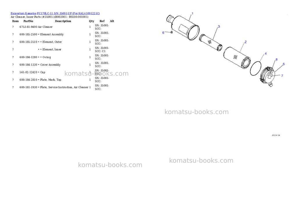 Komatsu PC170LC-11 S/N 35001-UP (For KAL) Parts catalog cover Page 2 Komatsu PC170LC-11 S/N 35001-UP (For KAL) Parts catalog cover Page 2