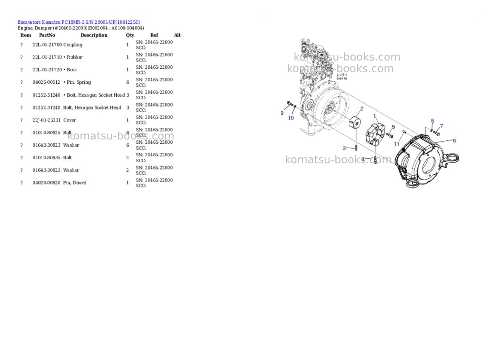 Komatsu pc18mr-3 s/n 20001-up Parts catalog cover Page 4 Komatsu pc18mr-3 s/n 20001-up Parts catalog cover Page 4