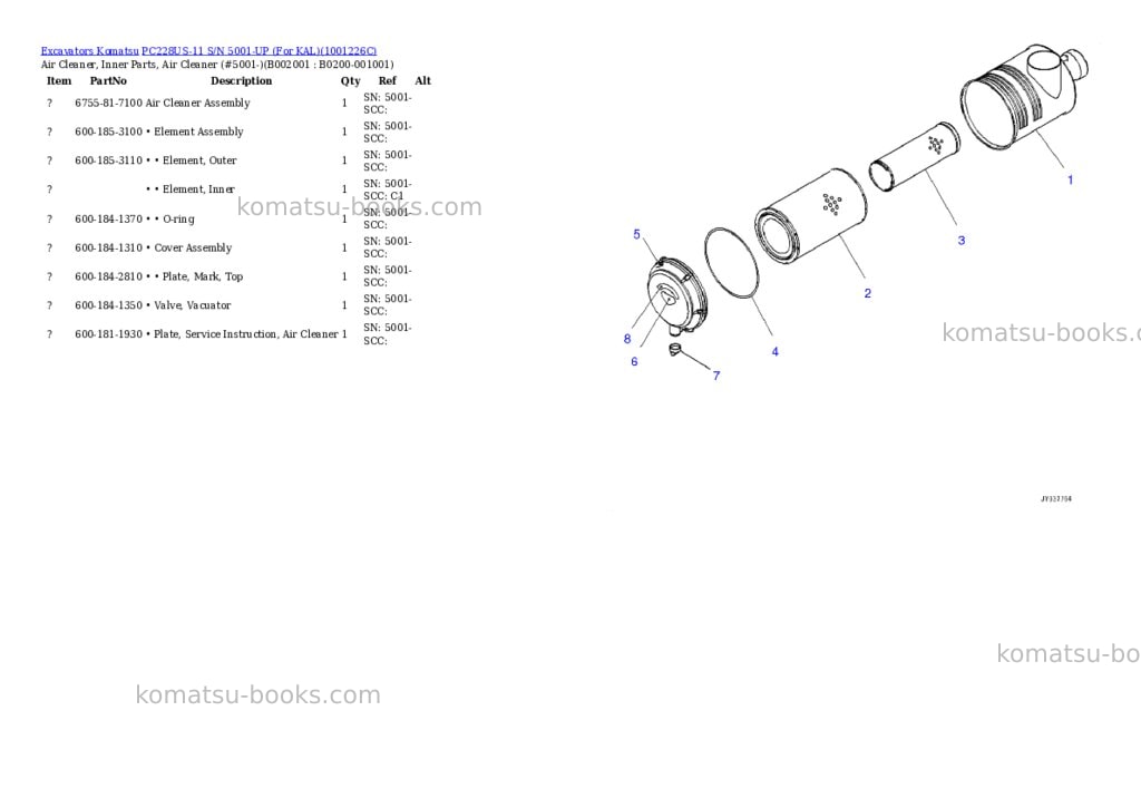 Komatsu pc228us-11 s/n 5001-up for kal Parts catalog cover Komatsu pc228us-11 s/n 5001-up for kal Parts catalog cover