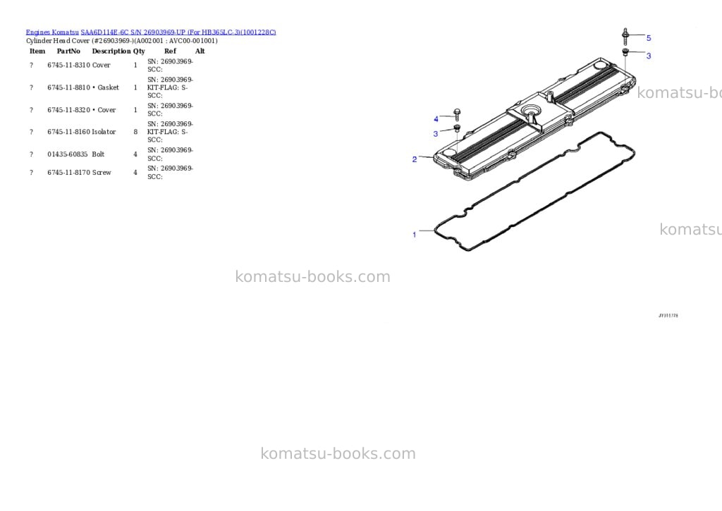 Komatsu SAA6D114E-6C S/N 26903969-UP (For HB365LC-3) Parts catalog cover