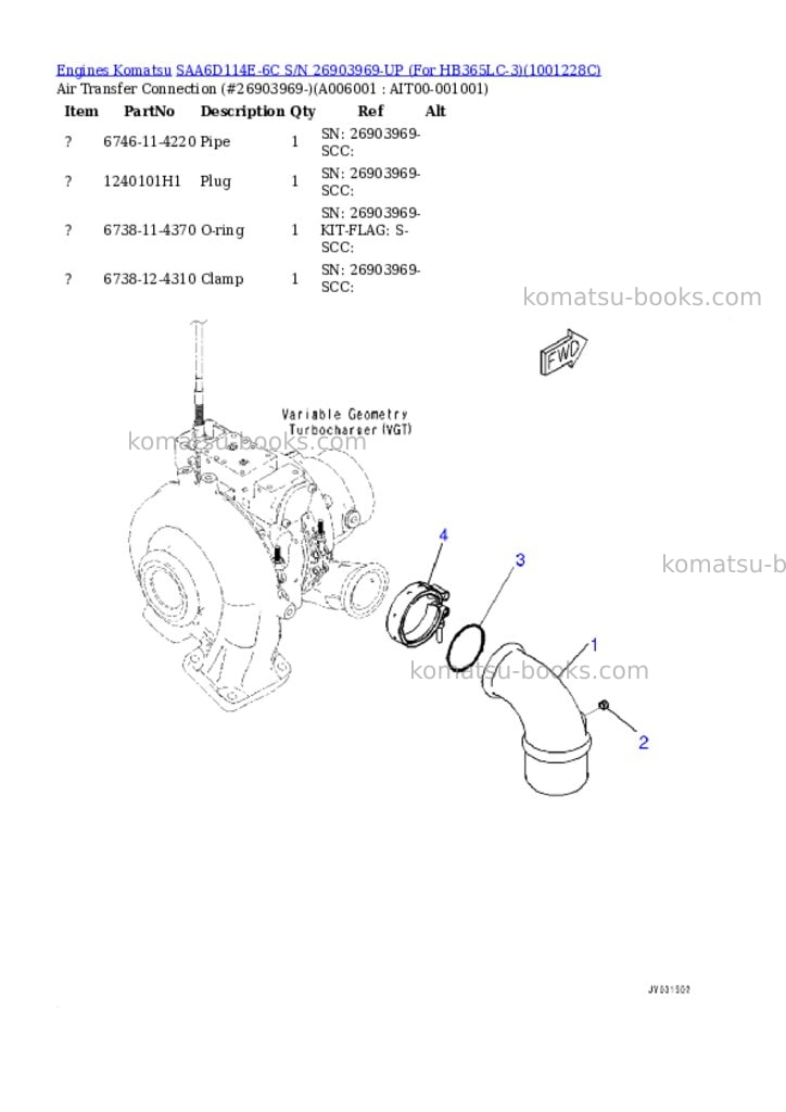 Komatsu SAA6D114E-6C S/N 26903969-UP (For HB365LC-3) Parts catalog cover Page 5