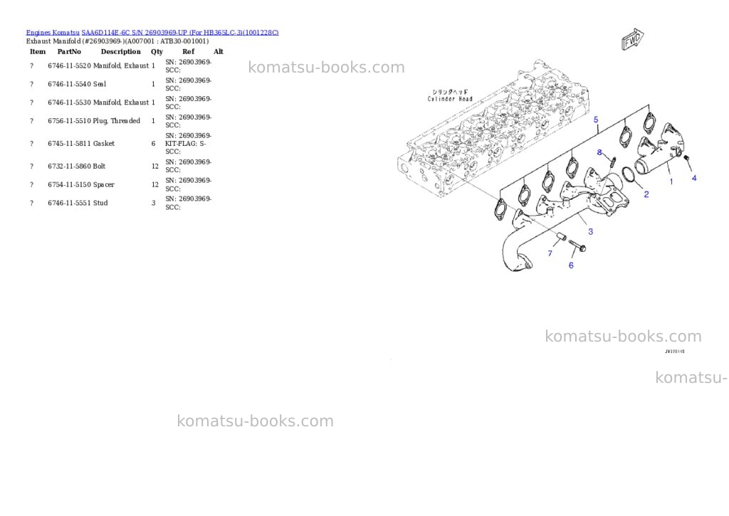 Komatsu SAA6D114E-6C S/N 26903969-UP (For HB365LC-3) Parts catalog cover Page 6
