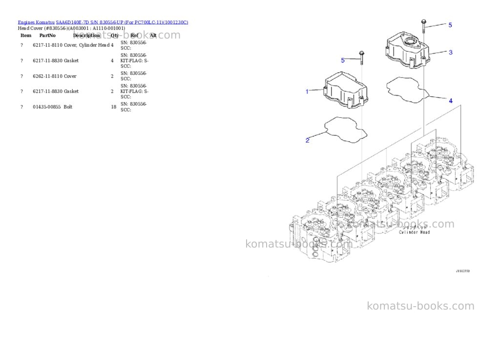 Komatsu saa6d140e-7d s/n 830556-up for pc700lc-11 Parts catalog cover Page 5 Komatsu saa6d140e-7d s/n 830556-up for pc700lc-11 Parts catalog cover Page 5