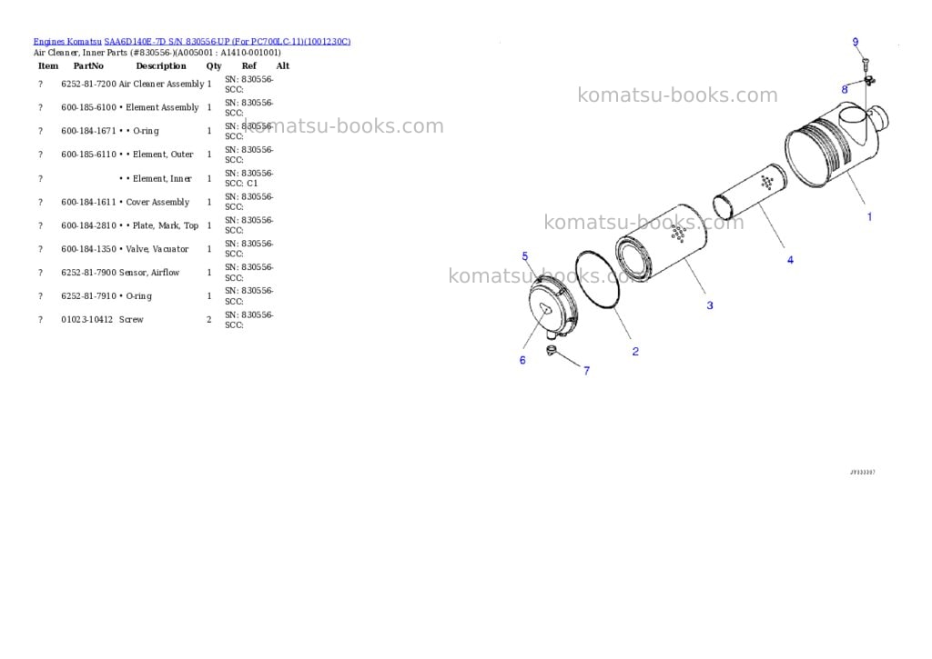 Komatsu saa6d140e-7d s/n 830556-up for pc700lc-11 Parts catalog cover Page 7 Komatsu saa6d140e-7d s/n 830556-up for pc700lc-11 Parts catalog cover Page 7