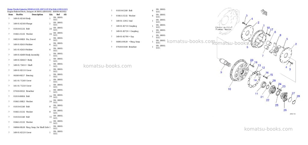Komatsu hd605-8 s/n 30072-up for kal Parts catalog cover