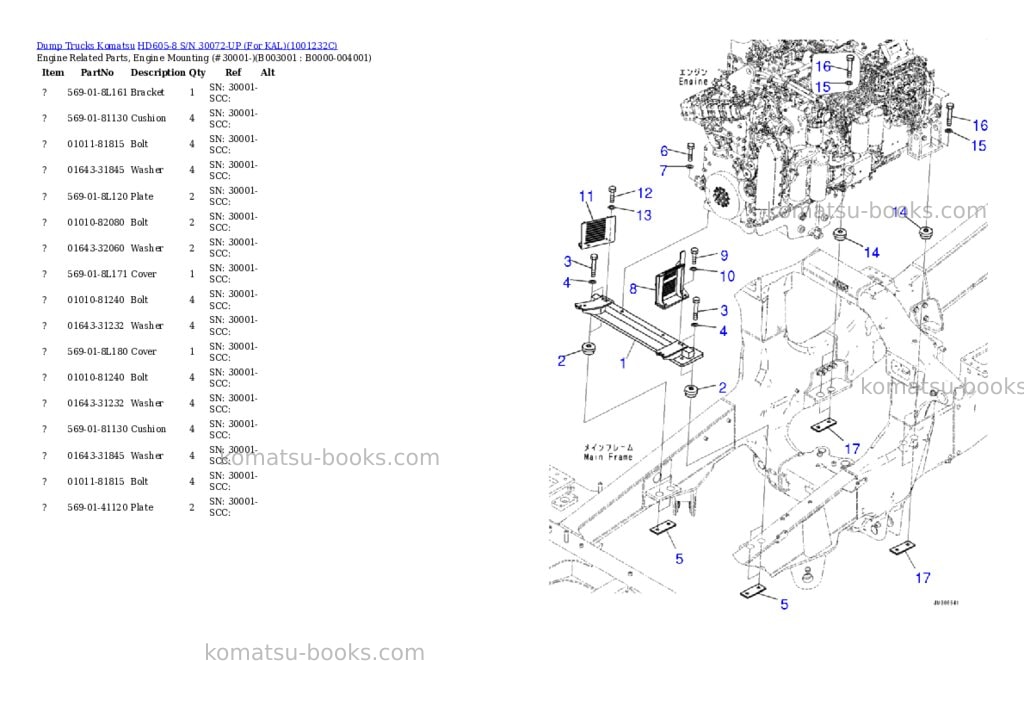 Komatsu hd605-8 s/n 30072-up for kal Parts catalog cover Page 8