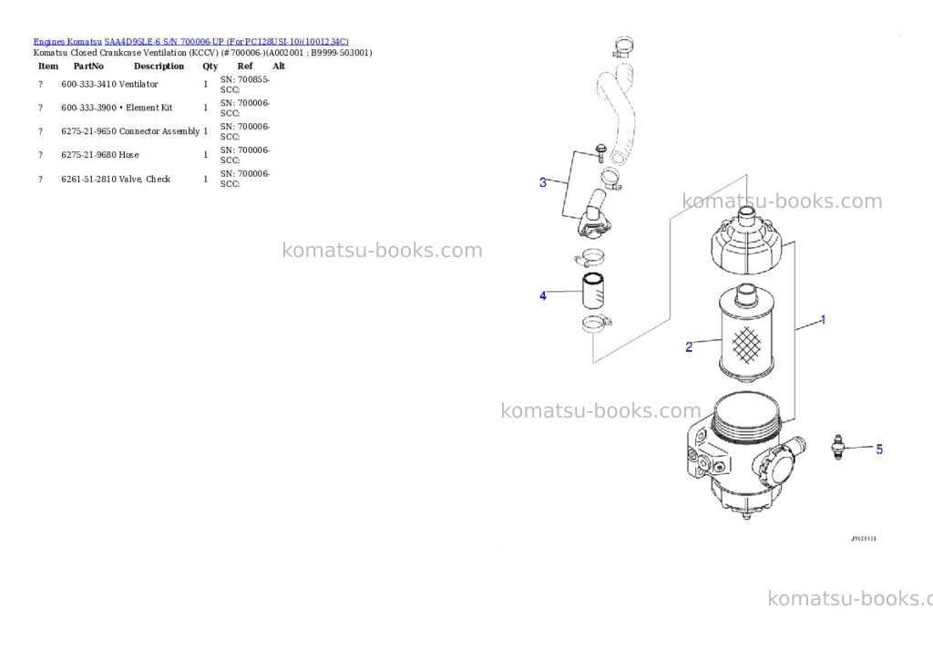 Komatsu saa4d95le-6 s/n 700006-up for pc128usi-10 Parts catalog cover