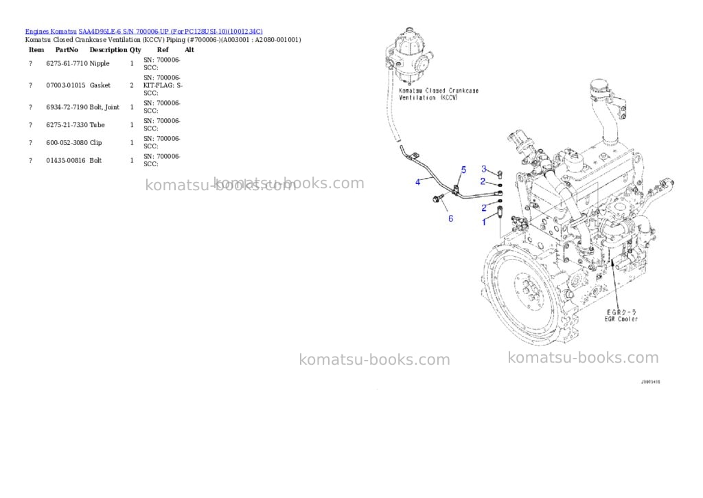 Komatsu saa4d95le-6 s/n 700006-up for pc128usi-10 Parts catalog cover Page 2