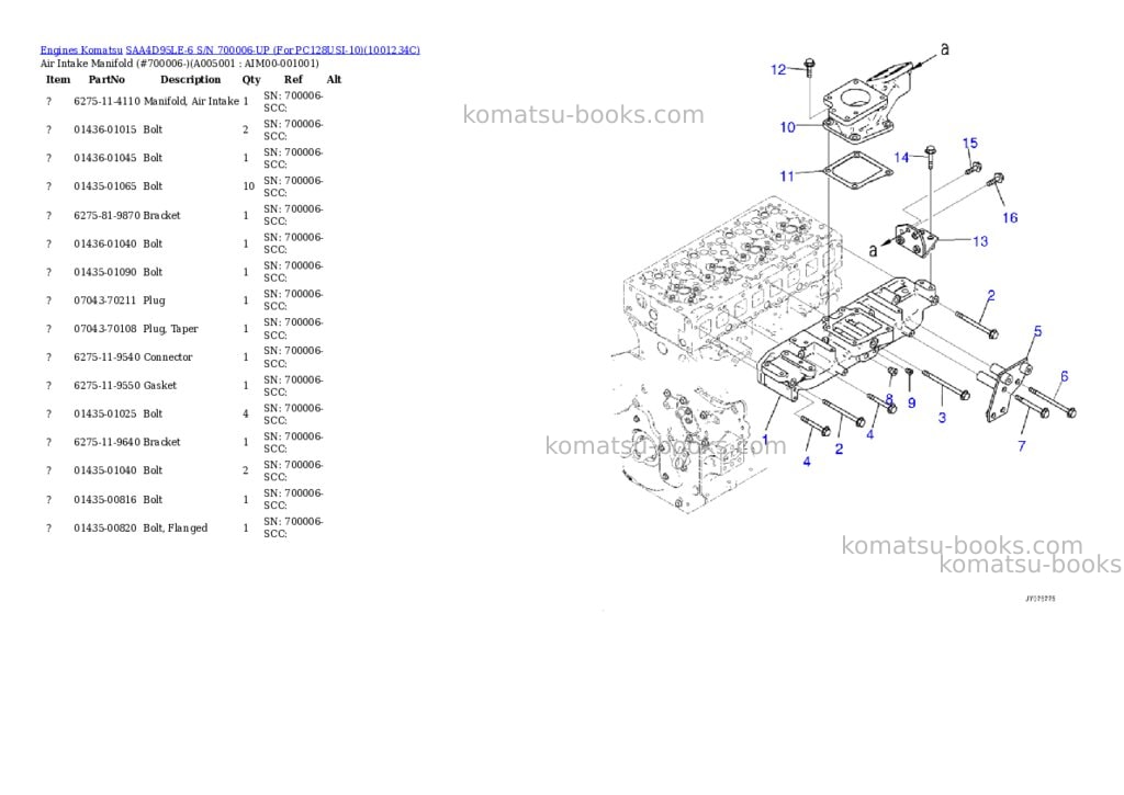 Komatsu saa4d95le-6 s/n 700006-up for pc128usi-10 Parts catalog cover Page 4
