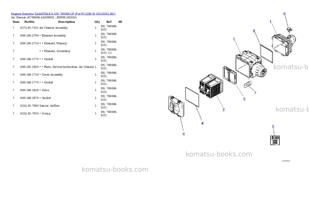 Komatsu saa4d95le-6 s/n 700006-up for pc128usi-10 Parts catalog cover Page 8