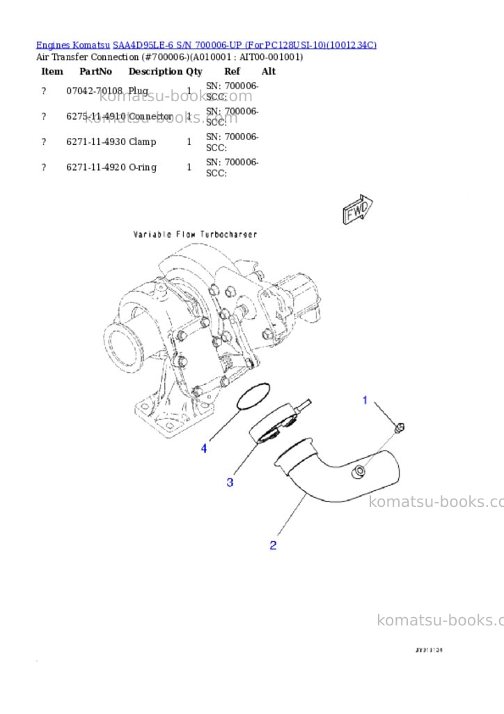 Komatsu saa4d95le-6 s/n 700006-up for pc128usi-10 Parts catalog cover Page 9