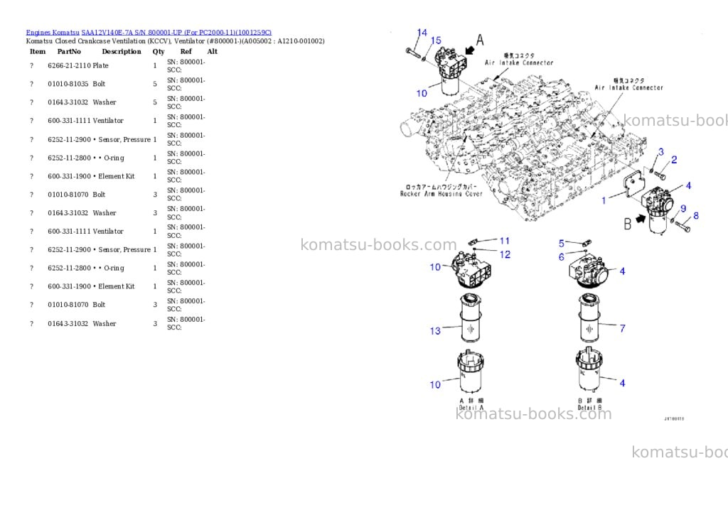 Komatsu saa12v140e-7a s/n 800001-up for pc2000-11 Parts catalog cover Page 5 Komatsu saa12v140e-7a s/n 800001-up for pc2000-11 Parts catalog cover Page 5