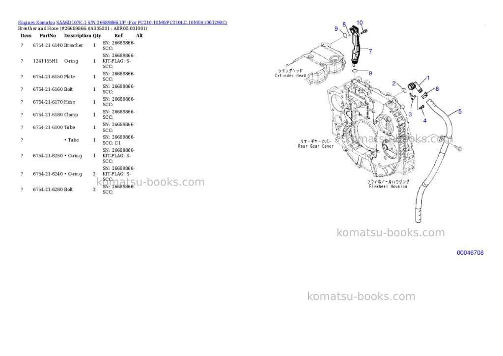 Komatsu saa6d107e-1 s/n 26689866-up for pc210-10m0/pc210lc-10m0 Parts catalog cover
