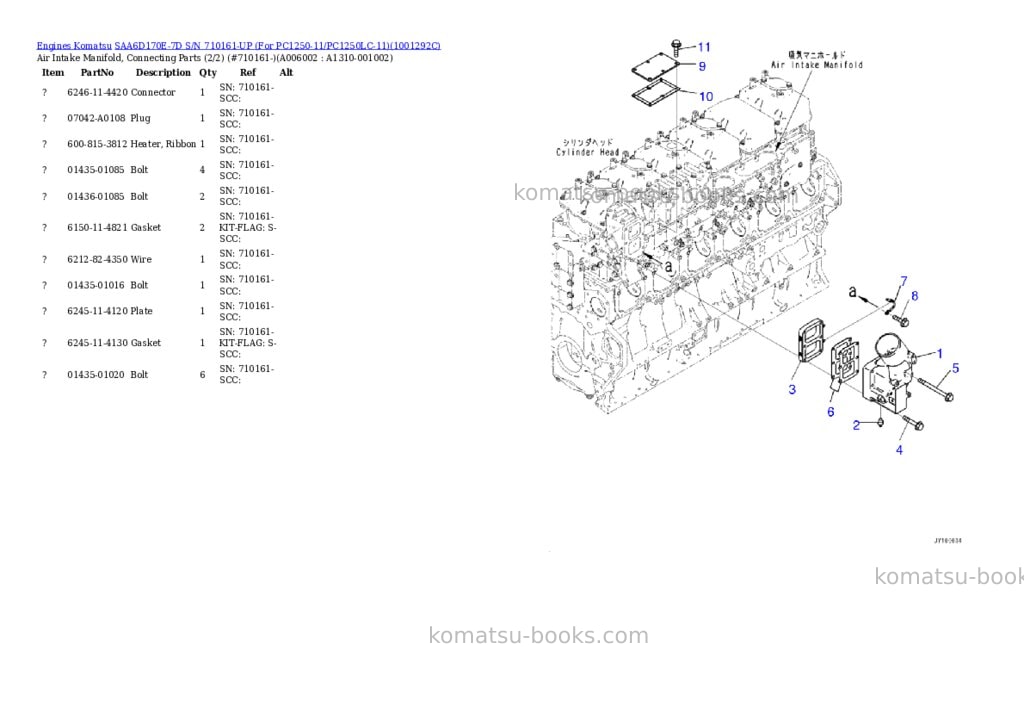 Komatsu saa6d170e-7d s/n 710161-up for pc1250-11/pc1250lc-11 Parts catalog cover Page 10