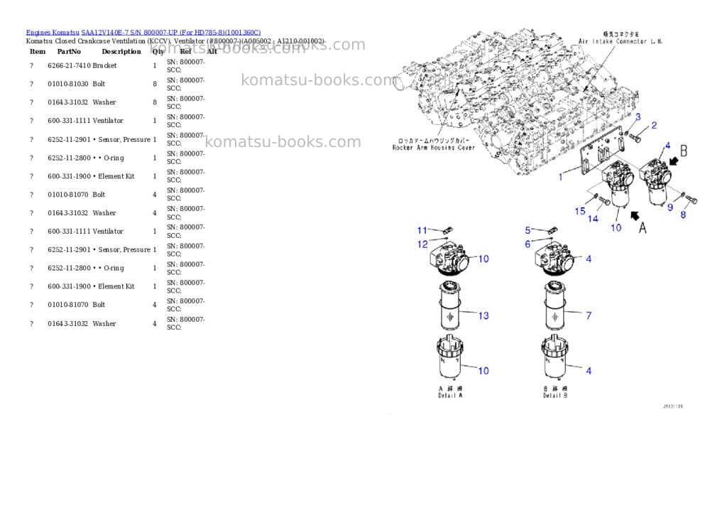 Komatsu SAA12V140E-7 S/N 800007-UP (For HD785-8) Parts catalog cover Page 5 Komatsu SAA12V140E-7 S/N 800007-UP (For HD785-8) Parts catalog cover Page 5