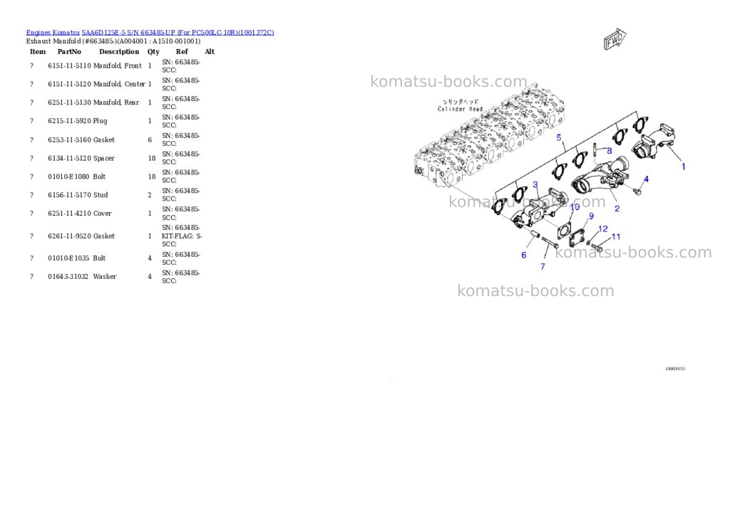 Komatsu saa6d125e-5 s/n 663485-up for pc500lc-10r Parts catalog cover Page 3