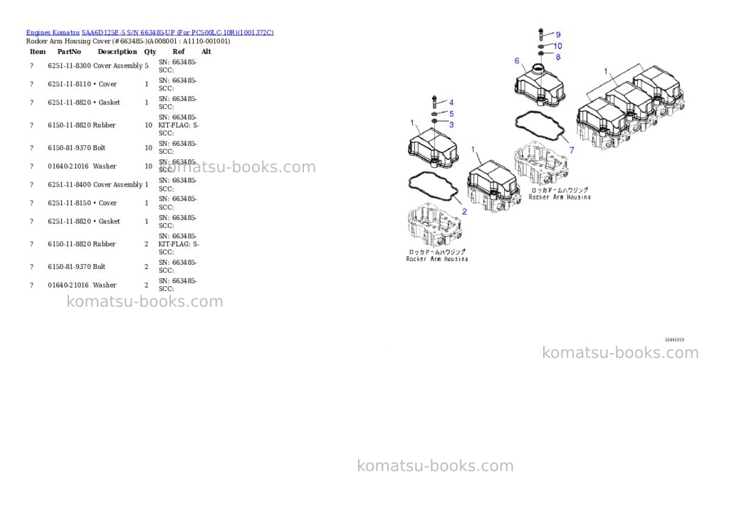 Komatsu saa6d125e-5 s/n 663485-up for pc500lc-10r Parts catalog cover Page 8
