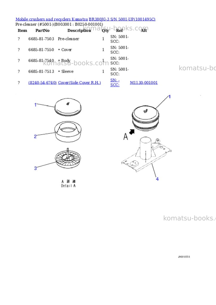 Komatsu BR380JG-3 S/N 5001-UP Parts catalog cover Page 6 Komatsu BR380JG-3 S/N 5001-UP Parts catalog cover Page 6