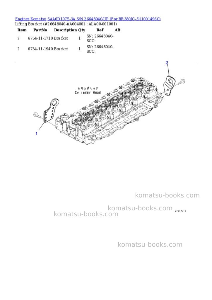 Komatsu SAA6D107E-3A S/N 26648040-UP (For BR380JG-3) Parts catalog cover Page 3