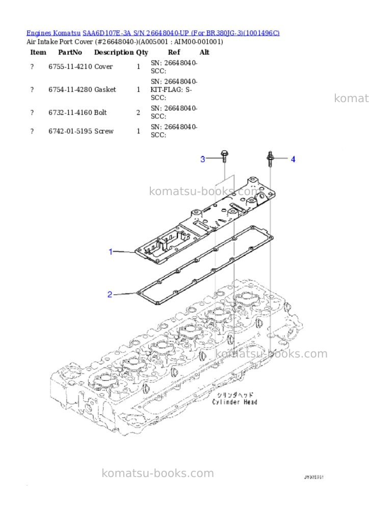 Komatsu SAA6D107E-3A S/N 26648040-UP (For BR380JG-3) Parts catalog cover Page 4