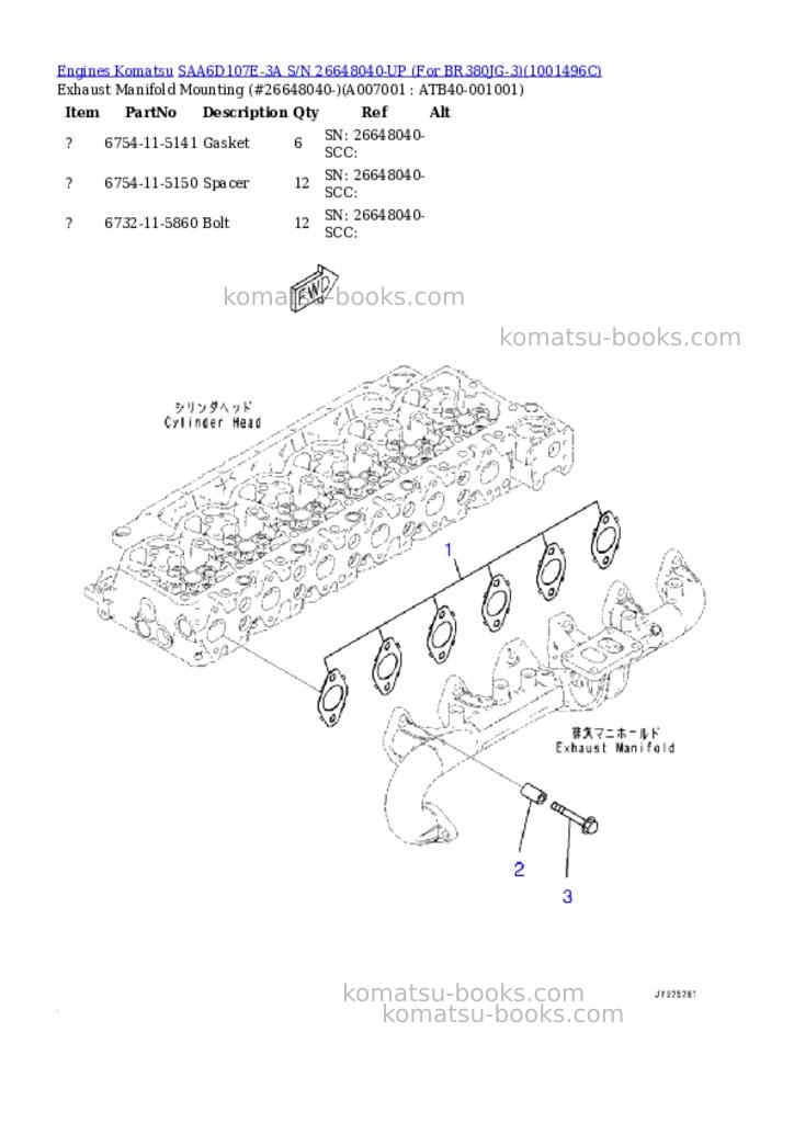 Komatsu SAA6D107E-3A S/N 26648040-UP (For BR380JG-3) Parts catalog cover Page 6