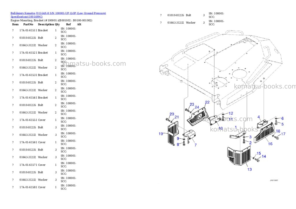Komatsu D155AX-8 S/N 100001-UP (LGP (Low Ground Pressure) Specification) Parts catalog cover