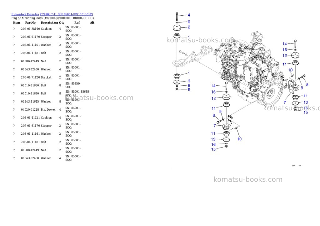 Komatsu pc490lc-11 s/n 85001-up for north america Parts catalog cover Komatsu pc490lc-11 s/n 85001-up for north america Parts catalog cover