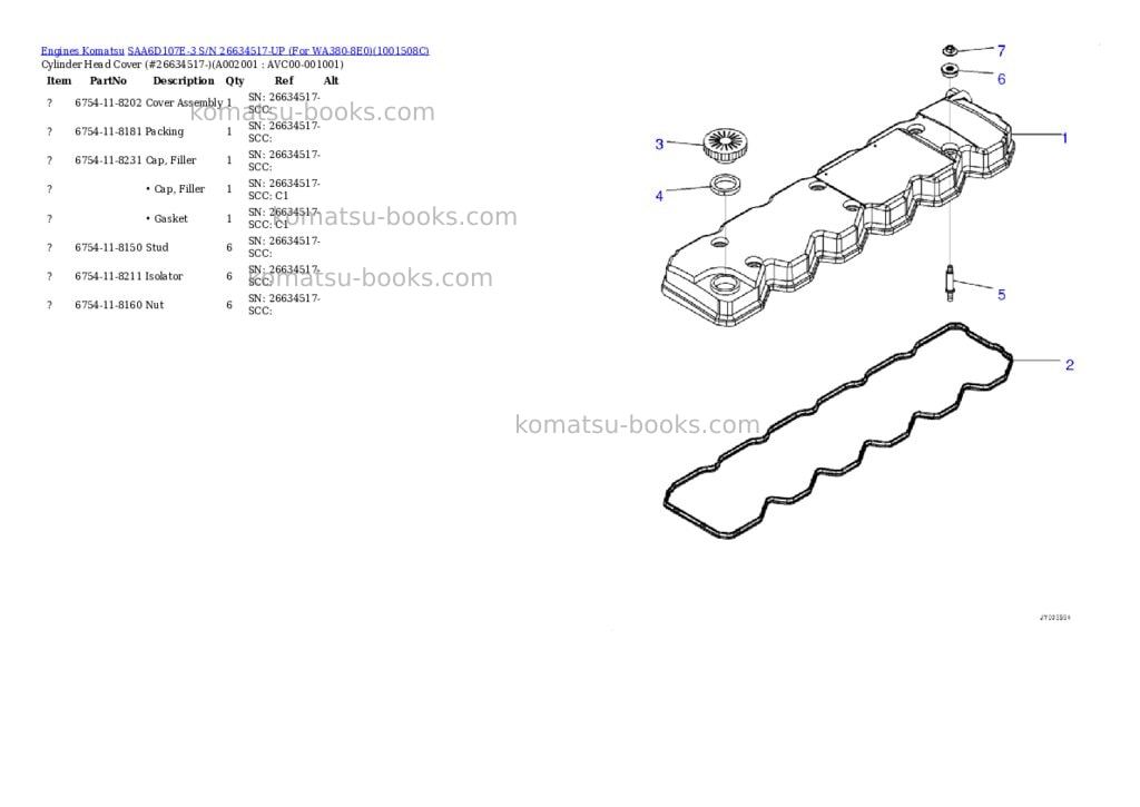 Komatsu saa6d107e-3 s/n 26634517-up for wa380-8e0 Parts catalog cover