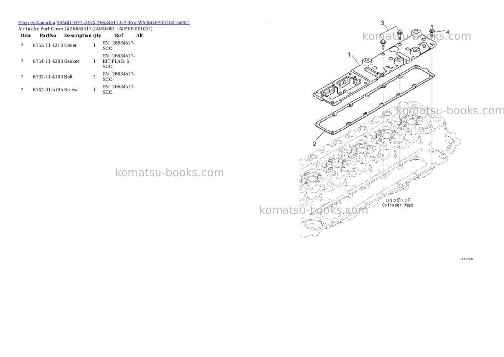 Komatsu saa6d107e-3 s/n 26634517-up for wa380-8e0 Parts catalog cover Page 3