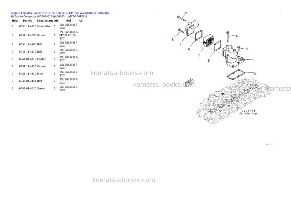 Komatsu saa6d107e-3 s/n 26634517-up for wa380-8e0 Parts catalog cover Page 4