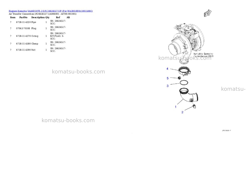 Komatsu saa6d107e-3 s/n 26634517-up for wa380-8e0 Parts catalog cover Page 5