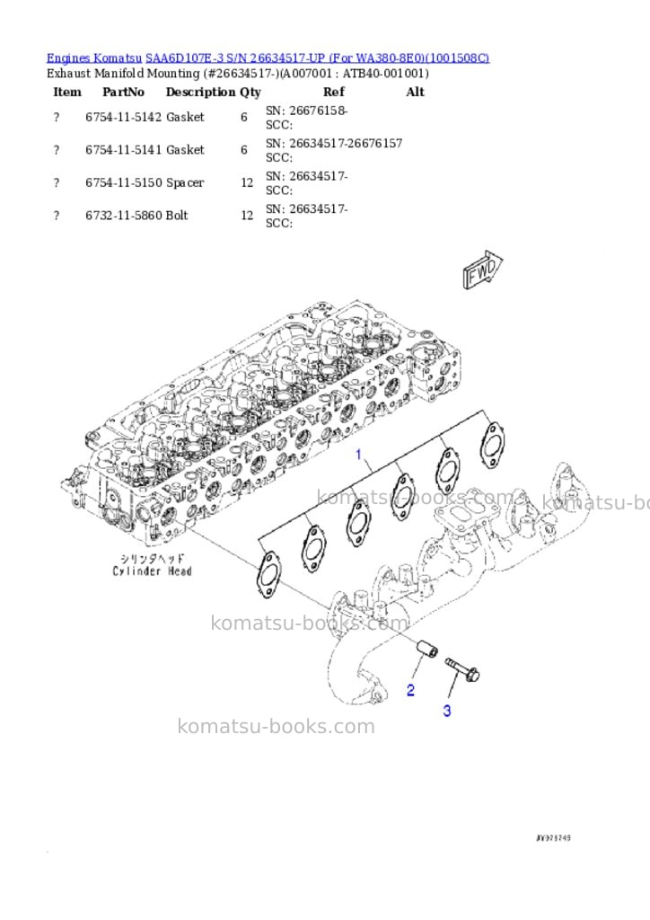 Komatsu saa6d107e-3 s/n 26634517-up for wa380-8e0 Parts catalog cover Page 6