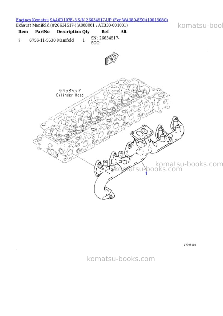 Komatsu saa6d107e-3 s/n 26634517-up for wa380-8e0 Parts catalog cover Page 7