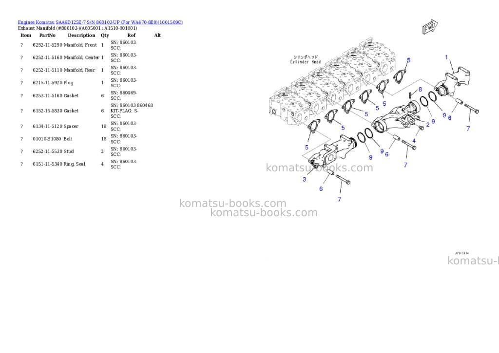 Komatsu saa6d125e-7 s/n 860103-up for wa470-8e0 Parts catalog cover Page 5