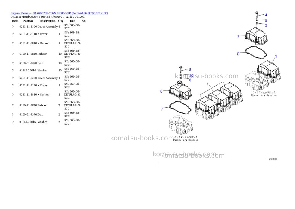 Komatsu saa6d125e-7 s/n 863458-up for wa480-8e0 Parts catalog cover