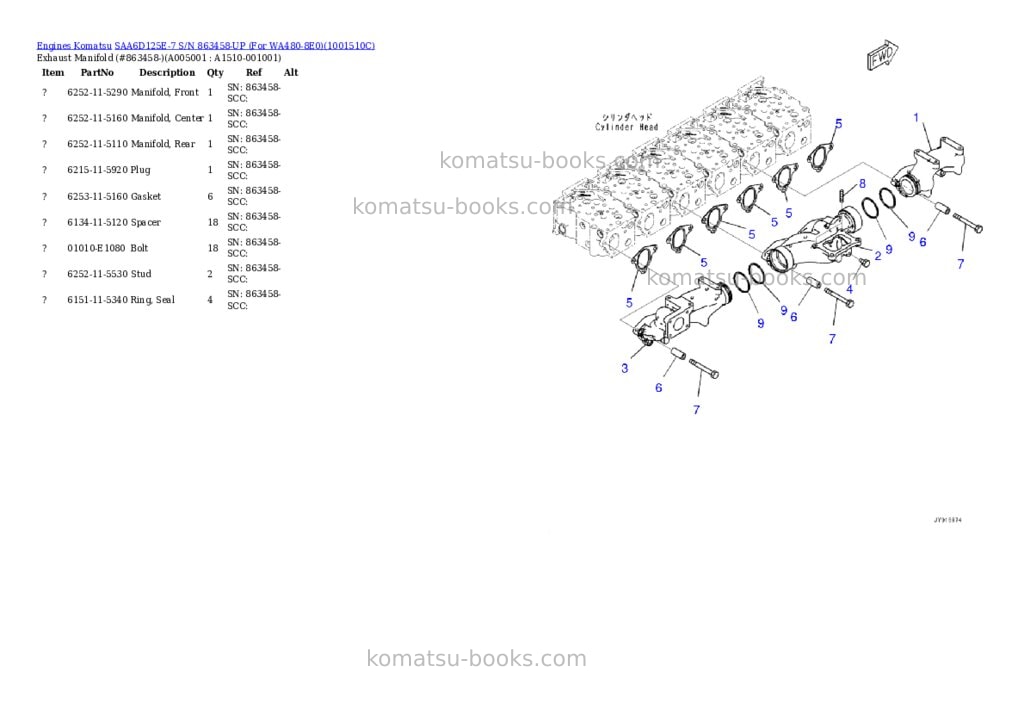 Komatsu saa6d125e-7 s/n 863458-up for wa480-8e0 Parts catalog cover Page 5