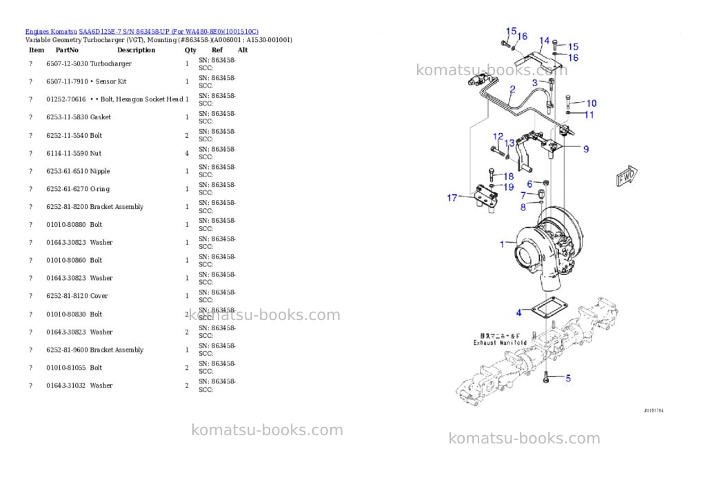 Komatsu saa6d125e-7 s/n 863458-up for wa480-8e0 Parts catalog cover Page 6