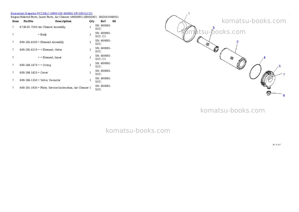 Komatsu pc210lc-10m0 s/n 600001-up Parts catalog cover Komatsu pc210lc-10m0 s/n 600001-up Parts catalog cover